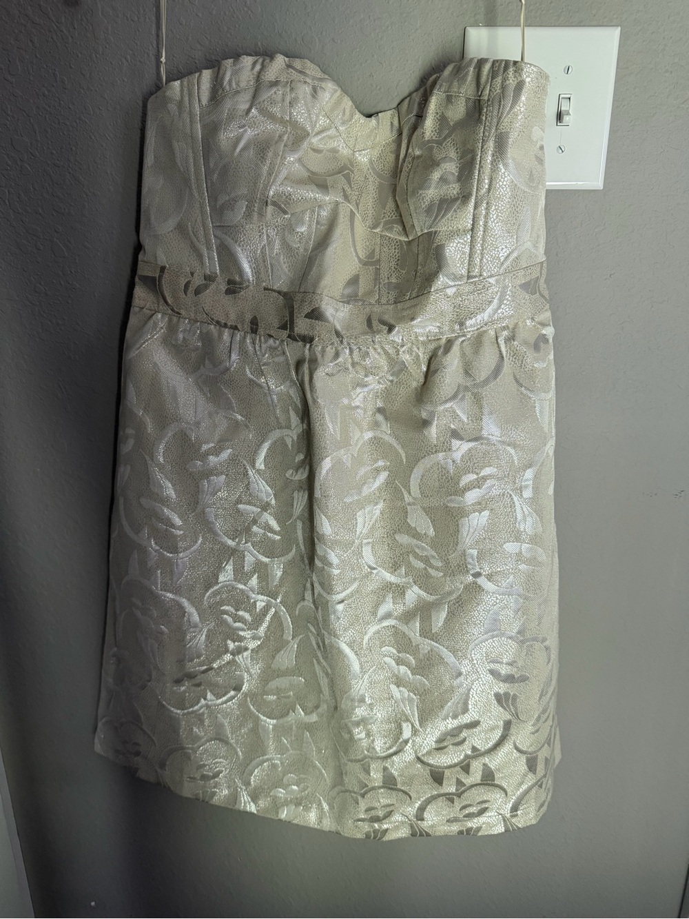 Strapless Floral  Mini Dress in Champagne